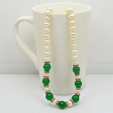 Freshwater Pearl Choker Necklace with Green Jade Beads