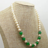 Freshwater Pearl Choker Necklace with Green Jade Beads