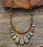 Teardrop Stones Seed Beads Choker Layered Necklace
