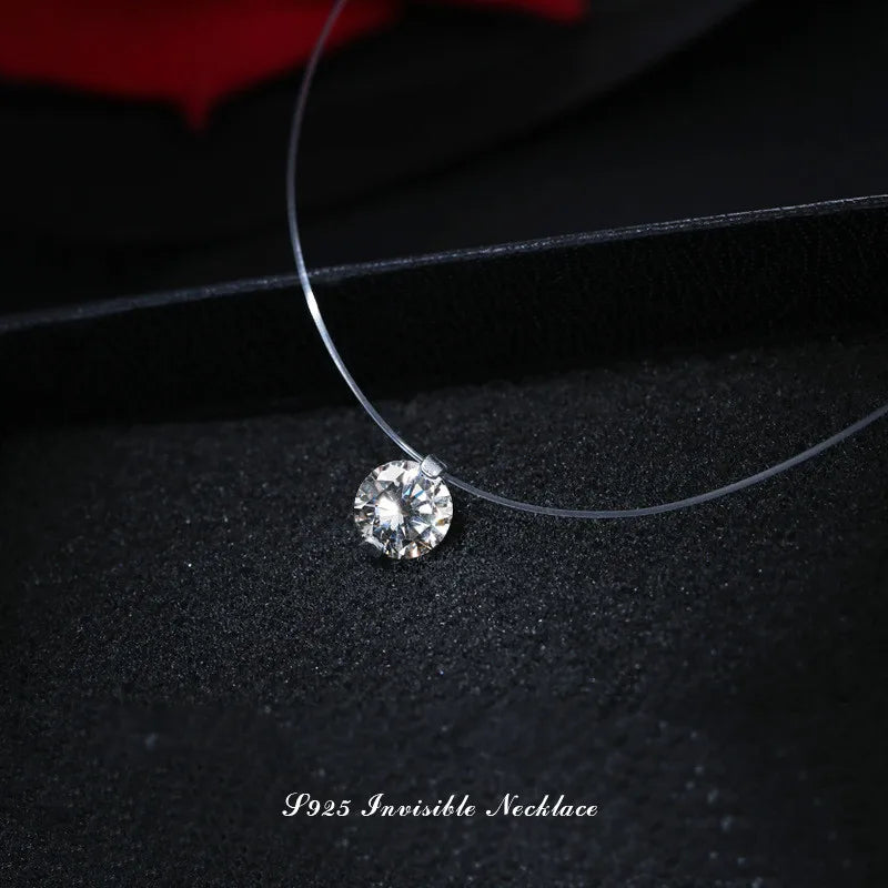 Zircon Pendant Choker Necklace for Women Fishline Transparent Invisible Line