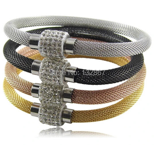 Four Tone Women's Stainless Steel Crystal Chain Bracelet