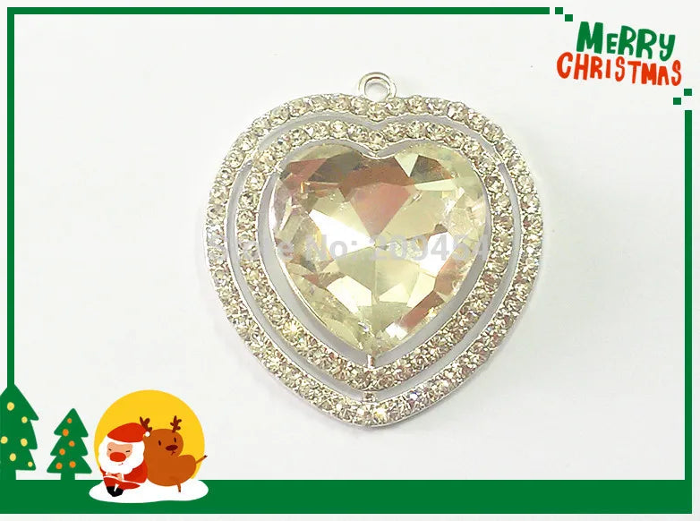 10pcs Silvery Heart Rhinestone Pendants 44mm Chunky Necklace