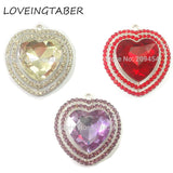10pcs Silvery Heart Rhinestone Pendants 44mm Chunky Necklace
