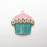 10pcs Enamel Silver Cupcake Pendants for Jewelry Making