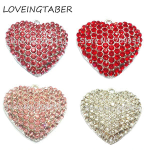 10pcs Full Rhinestone Heart Pendants for Chunky Necklace