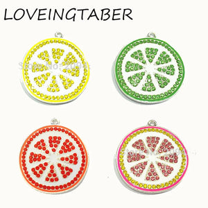 38MM 10pcs Lemon Slice Rhinestone Pendants Summer Necklace