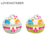 10pcs/lot Easter Clear Basket With Colorful Eggs Rhinestone Pendants