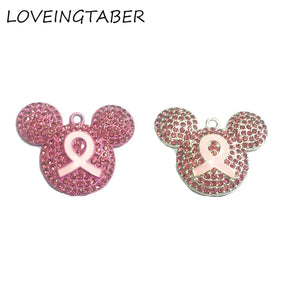10pcs Pink Minnie Rhinestone Pendants Breast Cancer Awareness