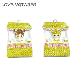 10pcs 42mm*30mm Lemonade Girl Rhinestone Pendants