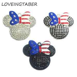 10pcs/lot Minnie Rhinestone Pendants for 4th of July Necklace Making