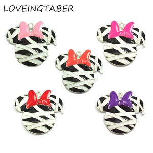 10pcs Minnie With Bow Enamel Pendants for Necklace
