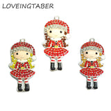Santa Hat Girl Rhinestone Pendants 10pcs/lot for Christmas Jewelry