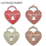 Heart Lock Rhinestone Pendants For Jewelry - 10pcs/lot