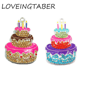 10pcs/lot Birthday Cake Rhinestone Pendants For Kids Necklace Making