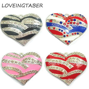 10pcs Silvery Heart Zebra-Stripe Rhinestone Pendants For Chunky Necklace