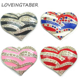 10pcs Silvery Heart Zebra-Stripe Rhinestone Pendants For Chunky Necklace