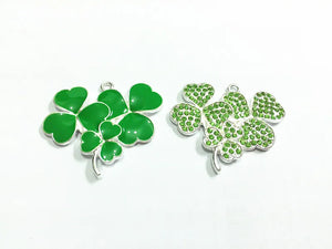 10pcs Lot 3-Clover Full Rhinestone Enamel Pendants