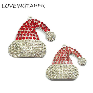 10pcs Full Rhinestone Christmas Hat Pendants for Kids Necklace