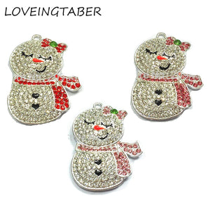 Snowman Rhinestone Pendants, Christmas Necklace, 10pcs/lot