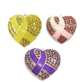 Heart Rhinestone Enamel Breast Cancer Ribbon Pendants 10pcs