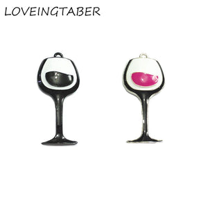 10pcs Full Enamel Wine Glass Pendants For Necklace Making
