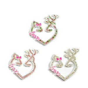 10pcs Full Rhinestone Love Deer Heart Shaped Pendants For Necklace
