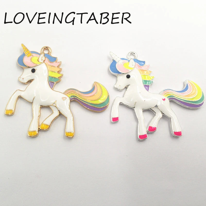 Pastel Rainbow Enamel Unicorn Alloy Pendants 10pcs