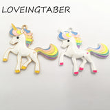 Pastel Rainbow Enamel Unicorn Alloy Pendants 10pcs