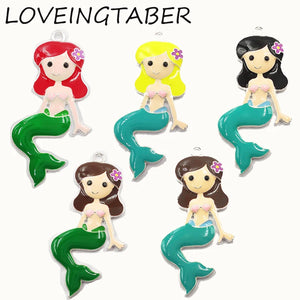 10pcs Enamel Mermaid Pendants for Chunky Kids Necklace Making