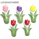 10pcs Tullip Flowers Rhinestone Pendants for Chunky Easter/Summer Necklace