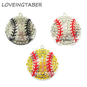 10pcs/lot Softball Rhinestone Baseball Pendant Necklace for Kids