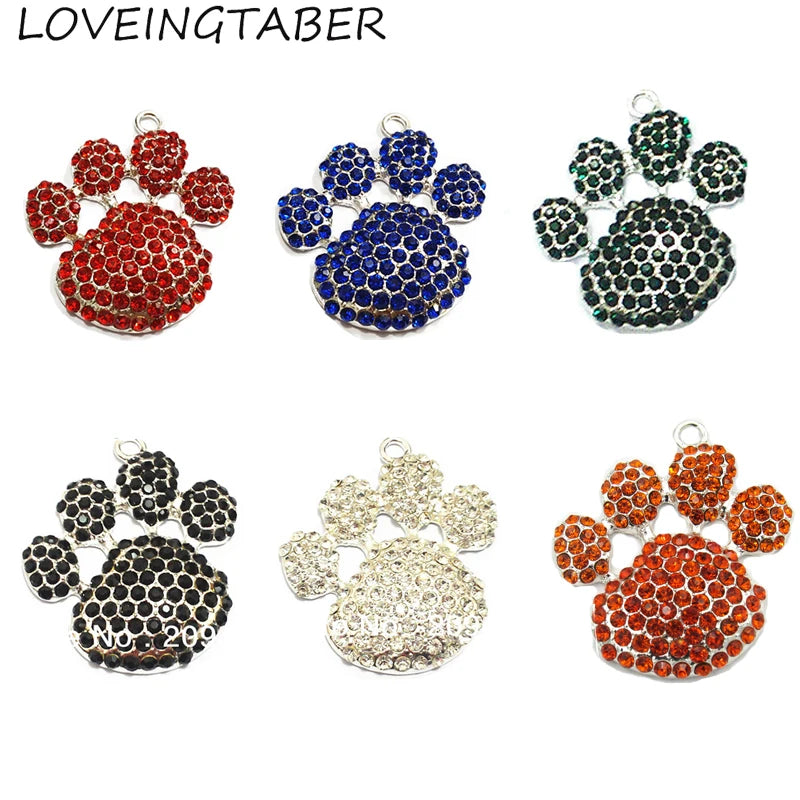 10pcs/lot Large 55mm*45mm Silvery Paw Rhinestone Paw Pendants