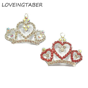 10pcs/lot Hotpink Crown Rhinestone Pendants Kids Necklace Heart Shape