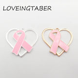 10pcs Full Enamel Pink Ribbon Breast Cancer Awareness Pendant