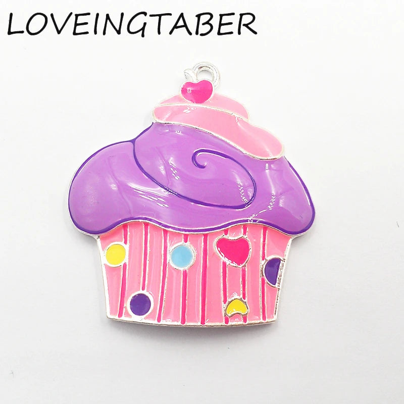 10pcs All Enamel Silvery Colorful Cupcake Pendants For Kids