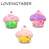 10pcs All Enamel Silvery Colorful Cupcake Pendants For Kids