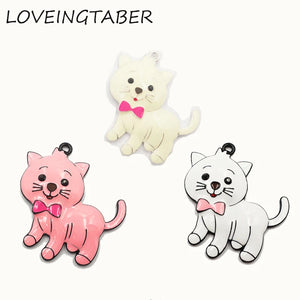 10pcs Farm Animal Cat with Bowknot Pendants, Enamel, Kids Jewelry Making