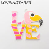 10pcs/lot Enamel LOVE Flamingo Pendants Kids Jewelry Making