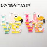 10pcs/lot Enamel LOVE Flamingo Pendants Kids Jewelry Making