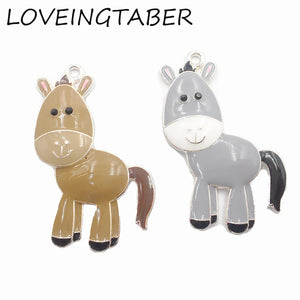 10pcs Enamel Farm Animal Donkey Pendants For Kids Jewelry Making