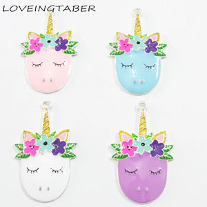 10pcs Cartoon Unicorn Head Pendants, Full Enamel, 50mm*33mm
