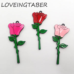 10pcs Full Enamel Rose Flower Pendant for Kids Jewelry Making