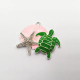 10pcs Silvery Ocean Enamel & Rhinestone Pendant For Jewelry