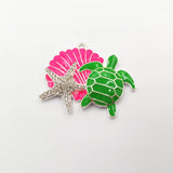 10pcs Silvery Ocean Enamel & Rhinestone Pendant For Jewelry