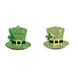 Green Clover Hat Rhinestone Pendants For St. Patrick's Jewelry