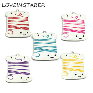 10pcs/lot Enamel Bobbin Card Pendants For Necklace