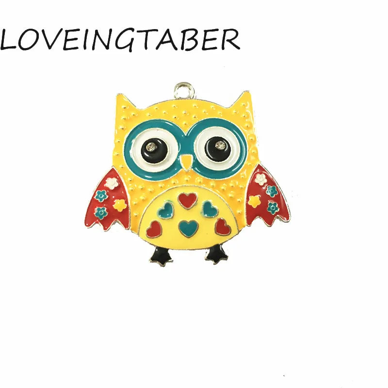 Enamel Owl Necklace Pendant, 10pcs/lot, 45mm*38mm Size