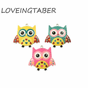 Enamel Owl Necklace Pendant, 10pcs/lot, 45mm*38mm Size