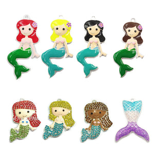 10pcs Silver Enamel Miss Mermaid Tail Pendant for DIY Necklace