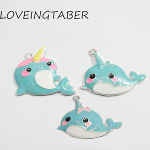 10pcs Full Enamel Narwhal Pendants